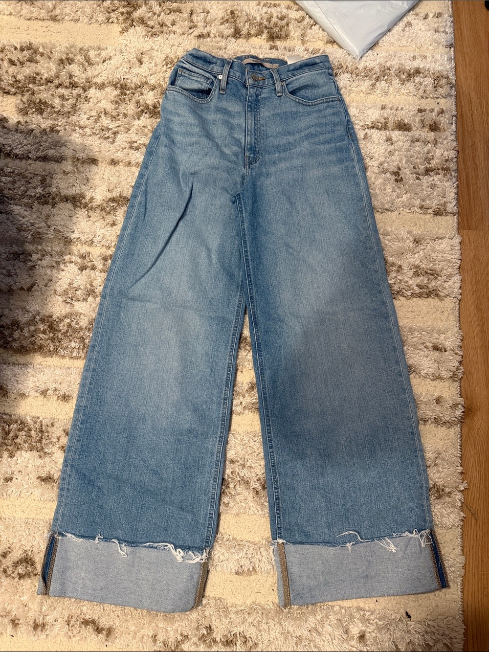 Hudson Jeans Light Blue High-Rise Wide Leg Cuffed Jeans